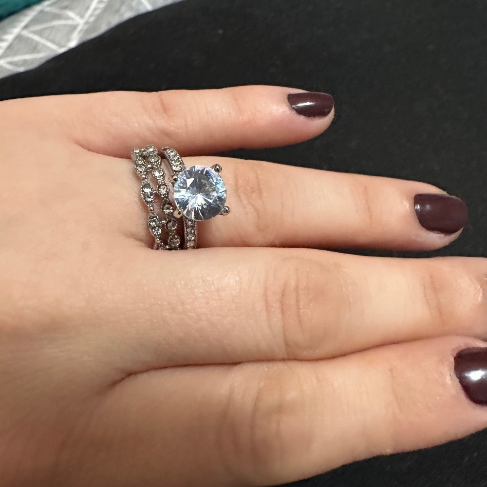 NEW size 6 2.75 Ct engagement wedding band set silver cubic zirconia